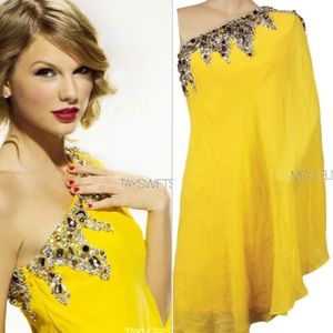 Vintage 90s OS Embellished Cocktail Dress Yellow Vintage Luxury Formal Gown